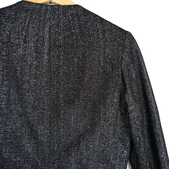 BCBG Max Azria Women's Black Sliver Shiny Blazer Collarless Size L - Picture 10 of 15